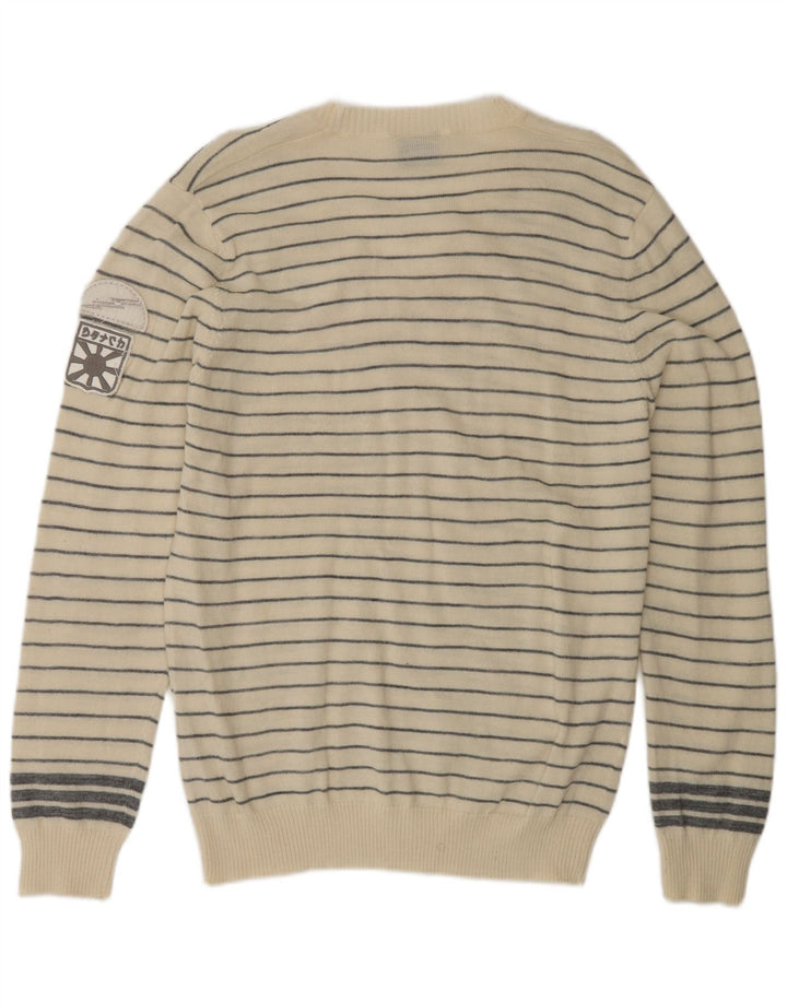 DATCH Suéter con Cuello en V para Hombre XL Acrílico Rayado Blanco Roto