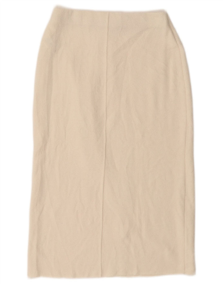 ZARA Mujer Falda Recta Midi Pequeña W26 Poliéster Blanco Roto