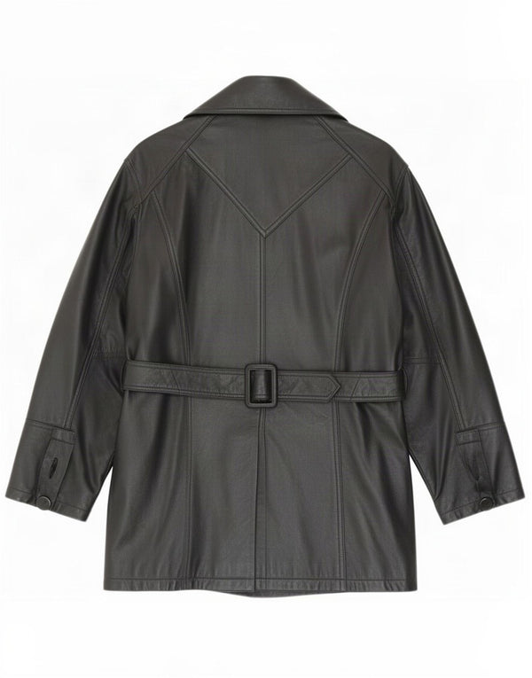 Vintage mujer cuero abrigo Reino Unido 12 medio negro