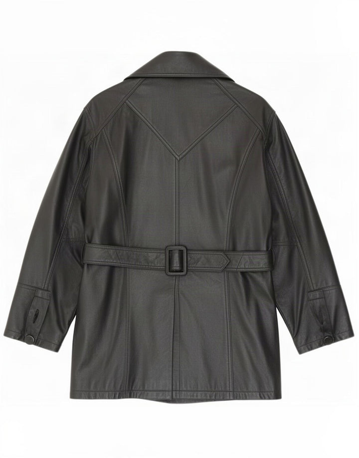 Vintage mujer cuero abrigo Reino Unido 12 medio negro