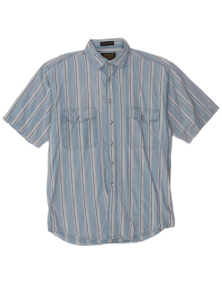 Eddie Bauer Camisa de manga corta para hombre de algodón a rayas azul medio