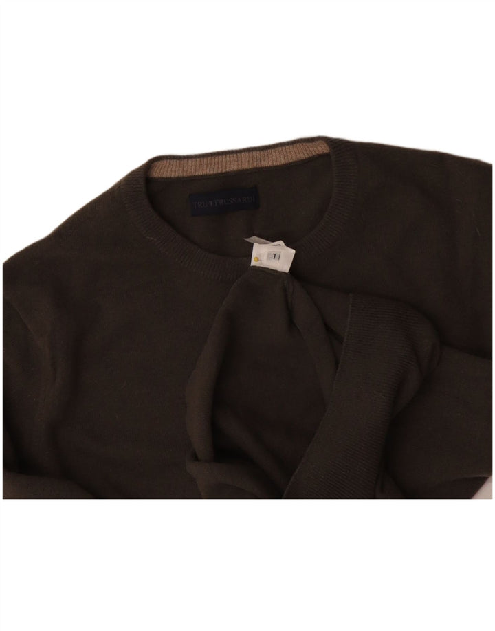 TRUSSARDI Jersey de cuello redondo para hombre, talla grande, lana gris