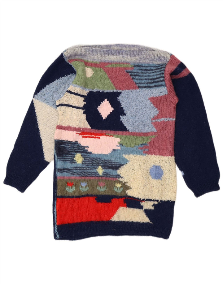 Vintage mujer barco cuello jersey suéter Reino Unido 12 medio multicolor