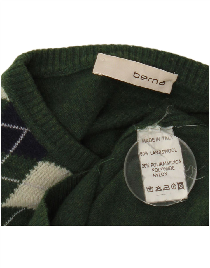 Berna Jersey De Cuello Barco Para Hombre Jersey De Lana Argyle/Diamond Verde Medio