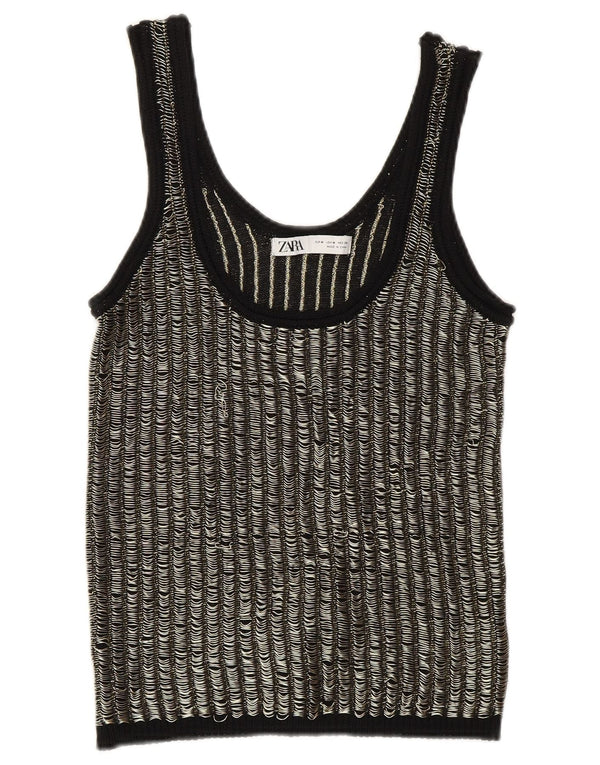 Zara Mujer Crop Vest Tank Top UK 12 Medium Viscosa Rayas Negras
