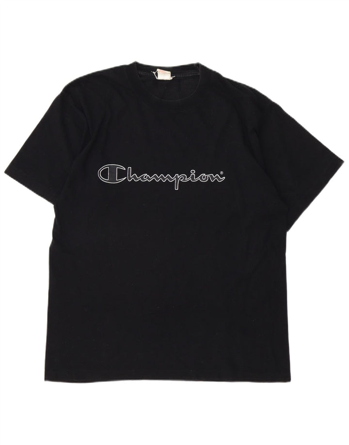 CHAMPION Camiseta gráfica para hombre Top mediano de algodón negro
