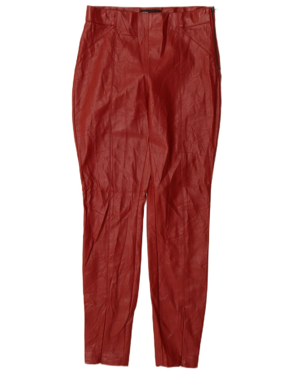 Zara Mujer Pantalón Pitillo De Piel Sintética Pequeño W26 L28 Poliuretano Rojo