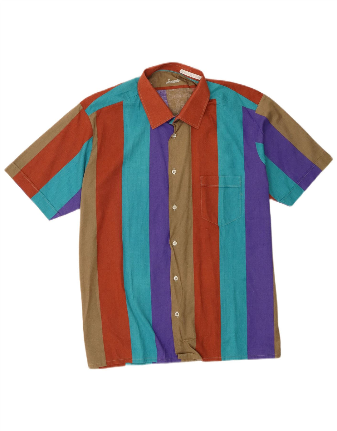 Leonardo Camisa de manga corta para hombre IT 42 Medium Algodón a rayas multicolor