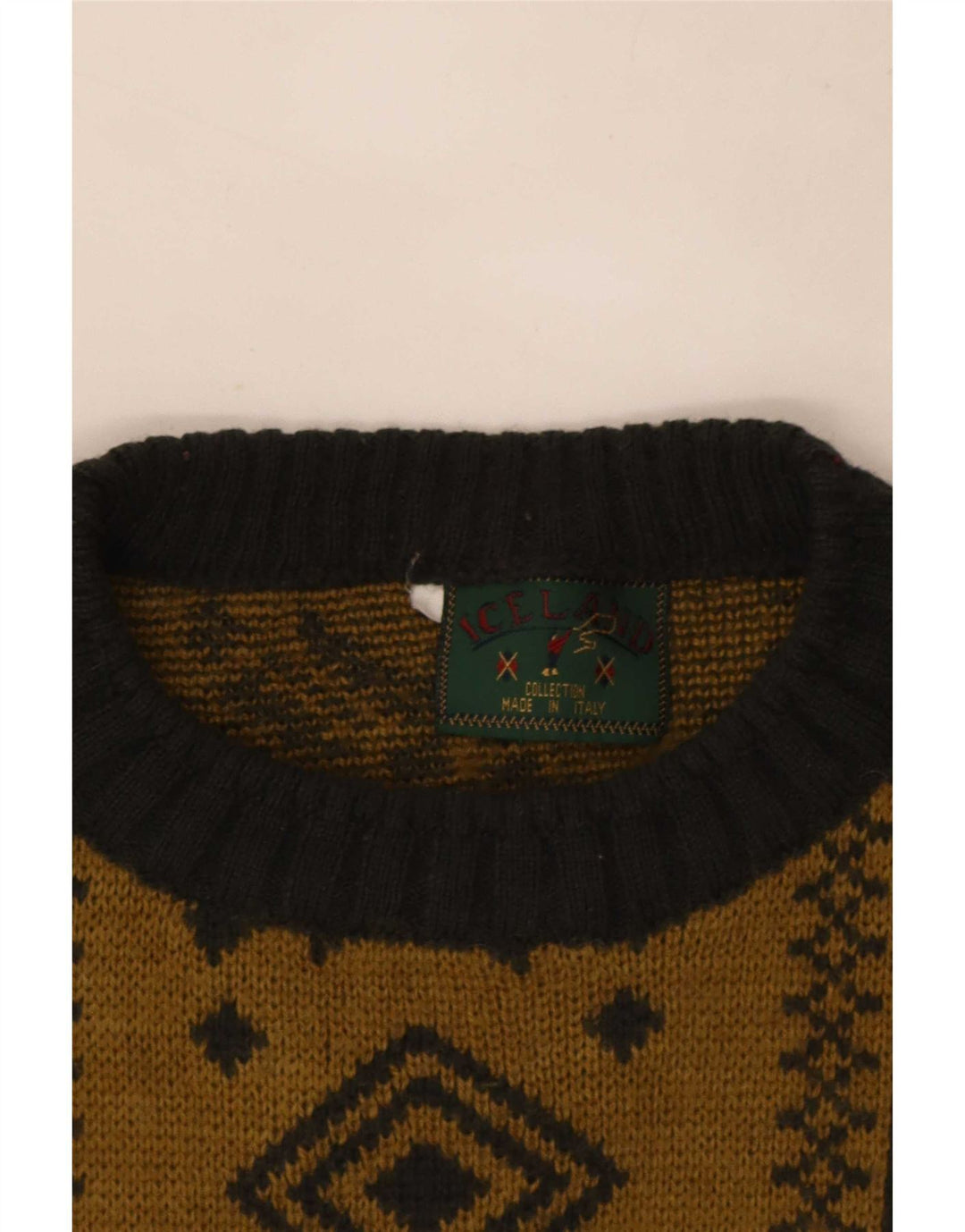 Suéter tipo jersey con cuello redondo para hombre de Islandia, talla grande, color caqui, Fair Isle
