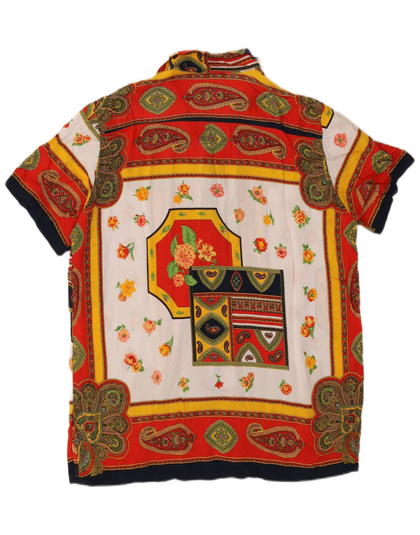 Vintage mujer manga corta camisa vestido Reino Unido 14 medio rojo Paisley