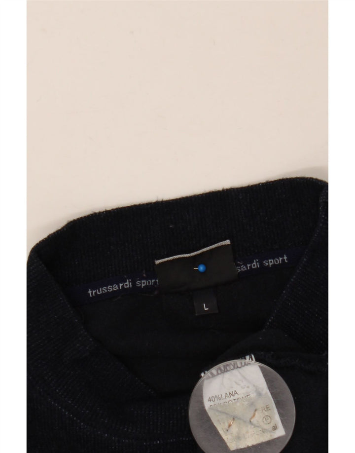 TRUSSARDI Jersey con cuello de tortuga gráfico para hombre, suéter grande de lana azul marino