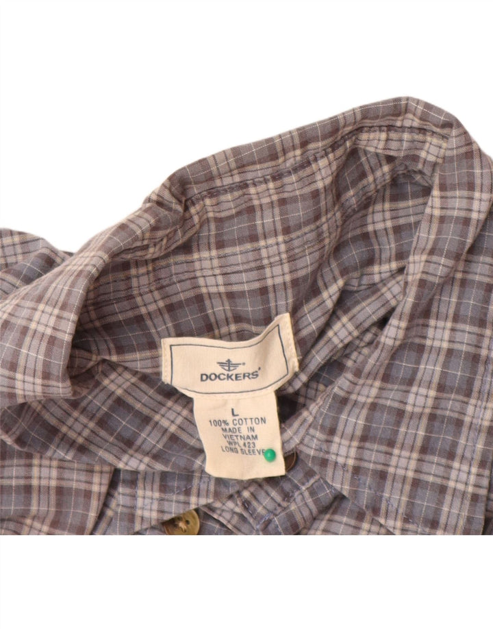 Camisa Dockers para hombre de algodón a cuadros gris grande