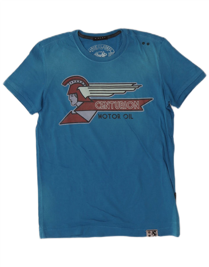 Sisley Hombre Camiseta Gráfica Top Small Azul Algodón