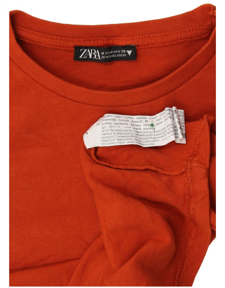 Zara Mujer Crop Top Manga Larga UK 42 Algodón Marrón Medio