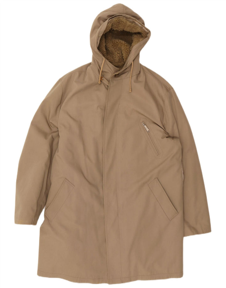 Vintage hombres con capucha Parka chaqueta Reino Unido 40 grande beige