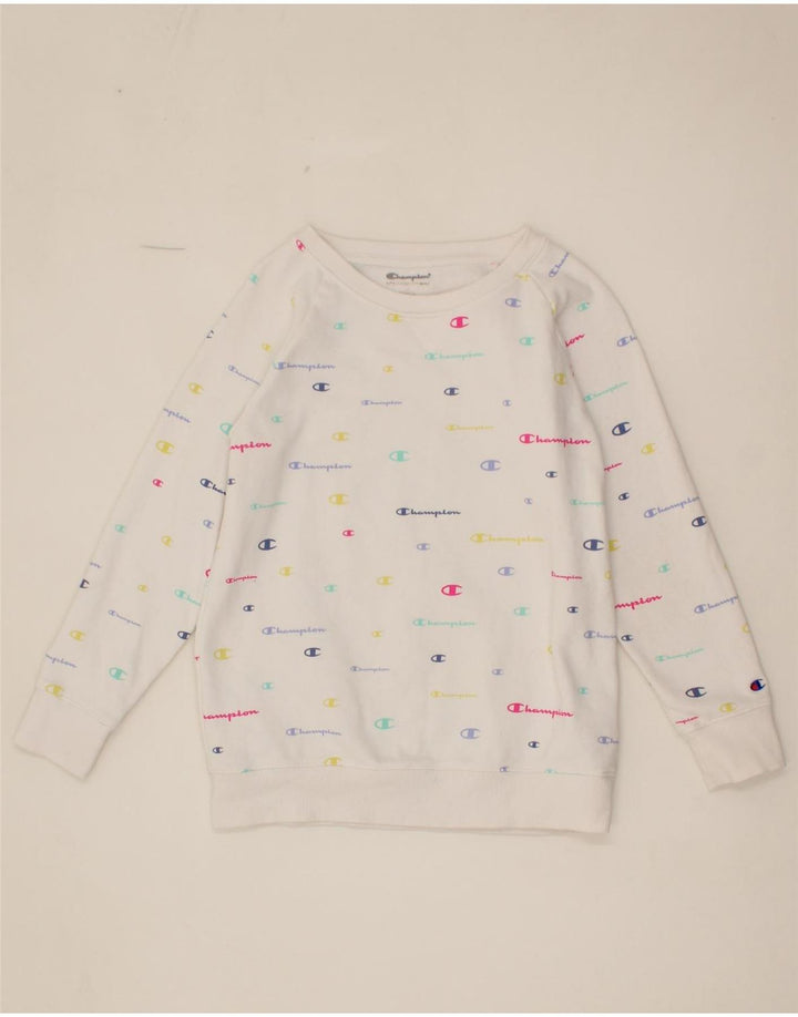 CHAMPION Womens Graphic Sweatshirt Jumper UK 10 Small White Polyester Vintage Champion and Second-Hand Champion from Messina Hembry 