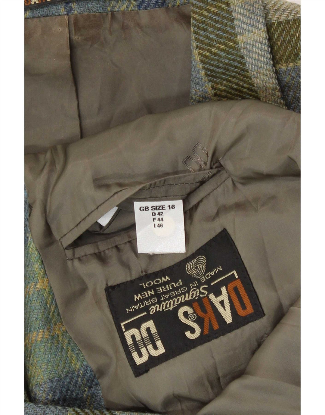 DAKS Chaqueta tipo blazer de 3 botones para mujer Reino Unido 16 Lana nueva a cuadros verdes grandes