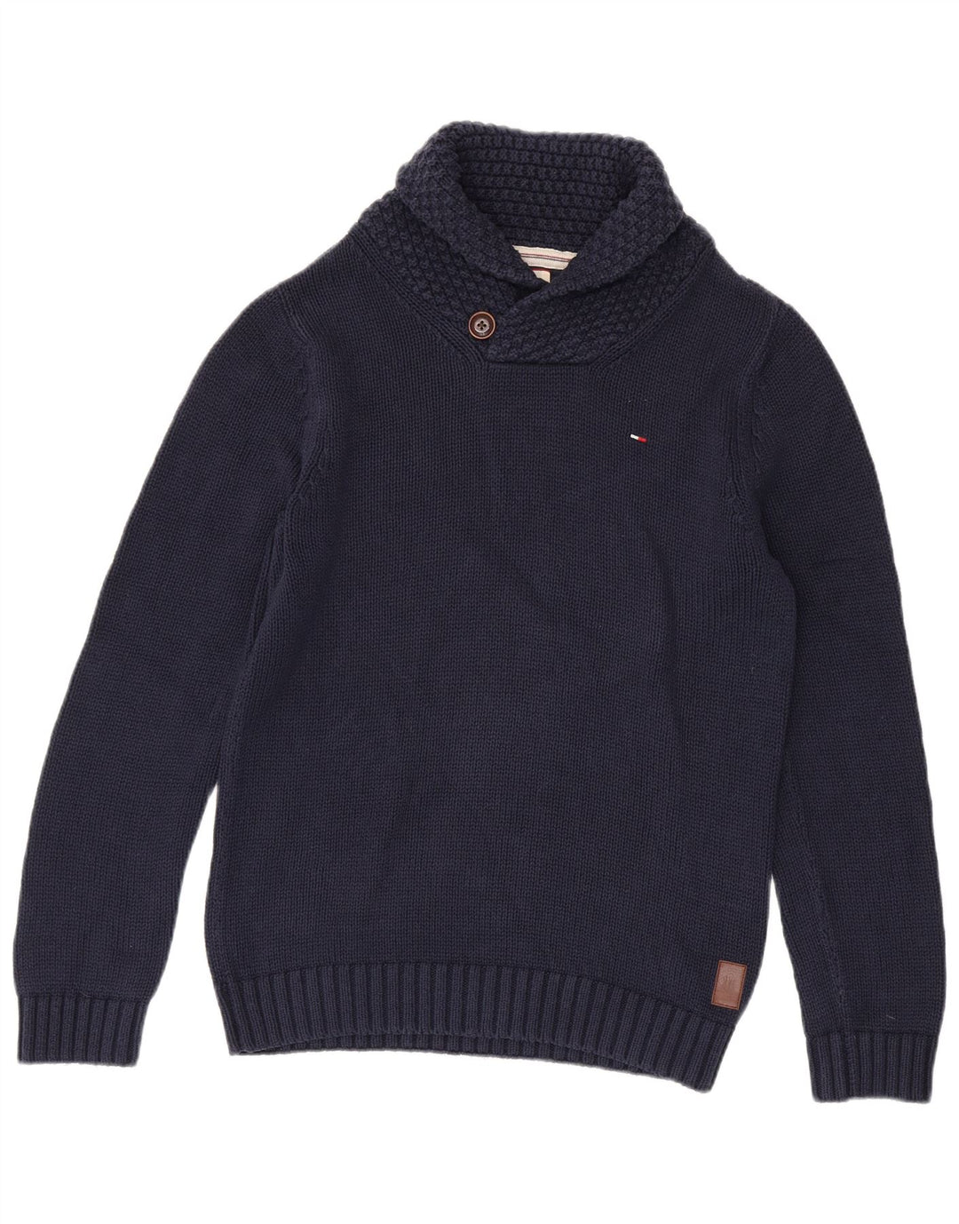 Tommy Hilfiger Suéter con cuello tipo chal para hombre Azul marino mediano