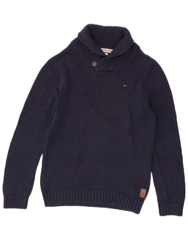 Tommy Hilfiger Suéter con cuello tipo chal para hombre Azul marino mediano