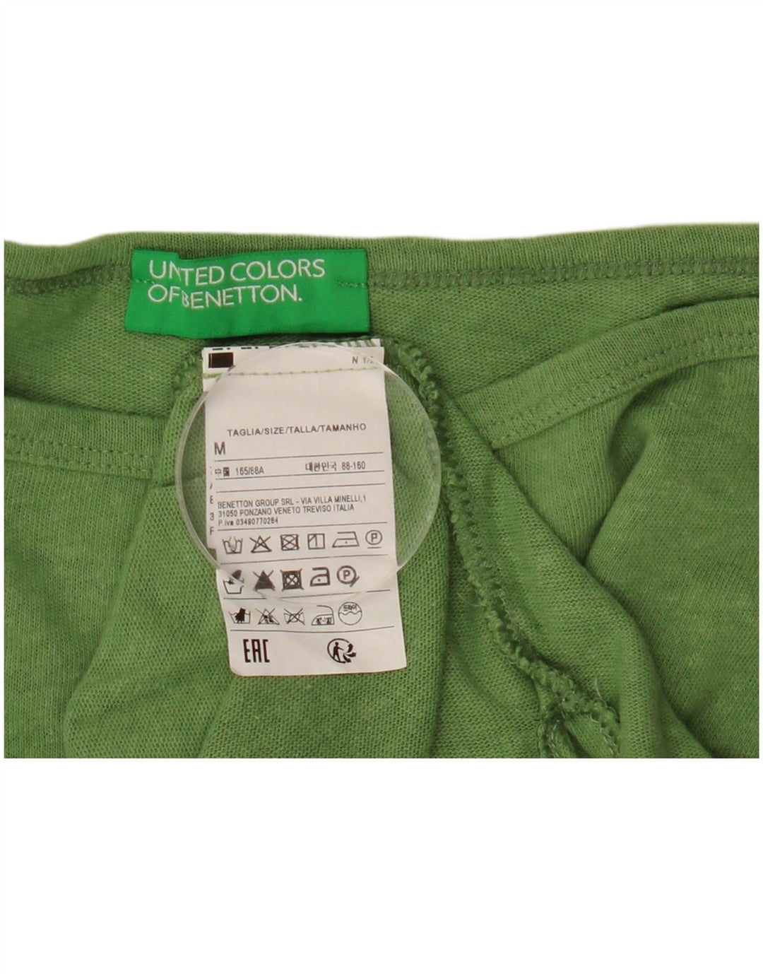 BENETTON Top corto para mujer manga 3/4 UK 42 Algodón moteado verde medio