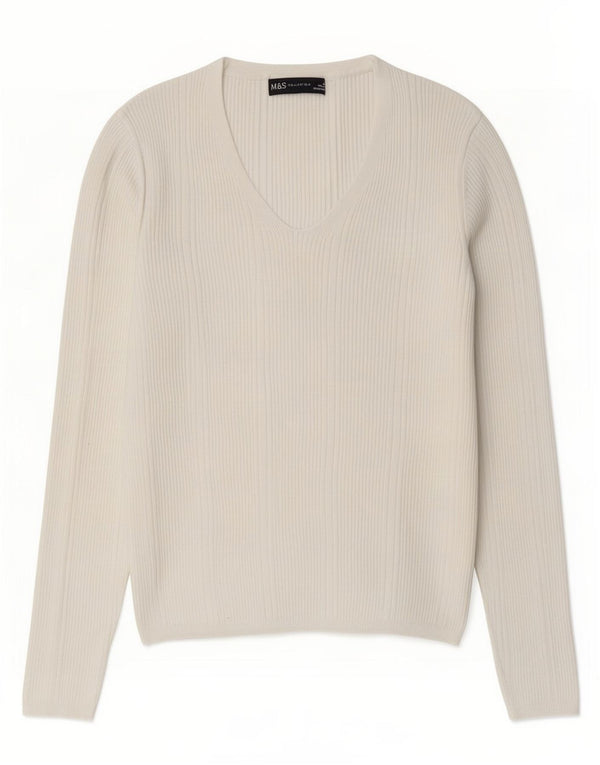 Marks & Spencer Suéter con Cuello en V para Mujer UK 10 Small White Viscosa