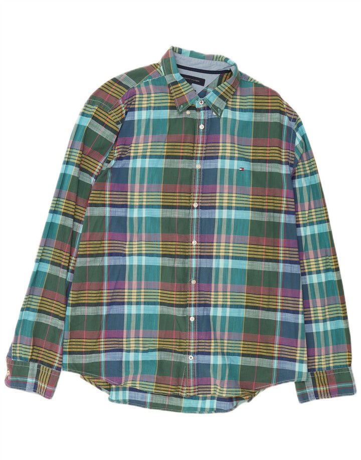 Camisa Tommy Hilfiger Hombre XL Algodón a cuadros turquesa