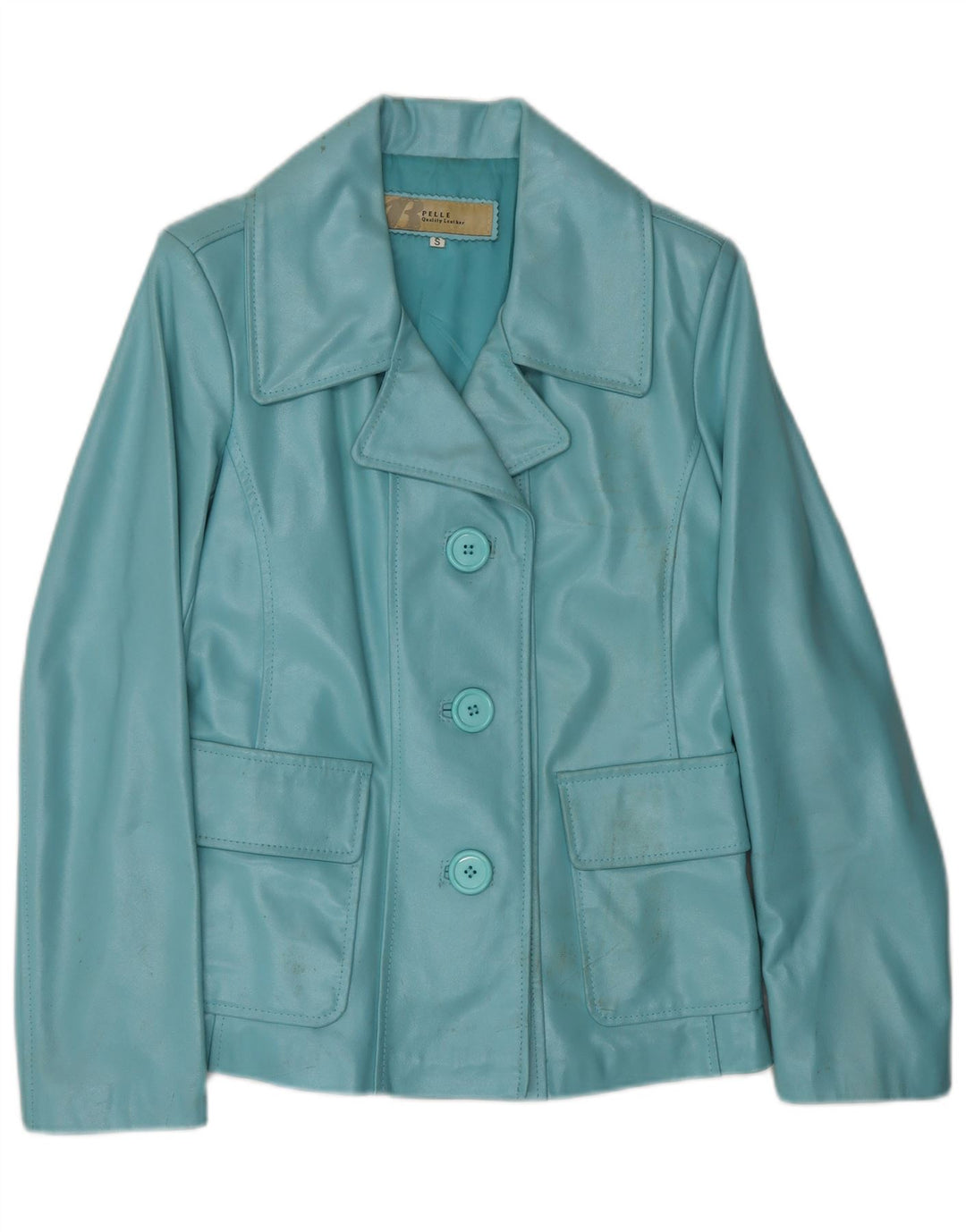 VINTAGE Chaqueta de cuero para mujer Reino Unido 10 Cuero azul pequeño