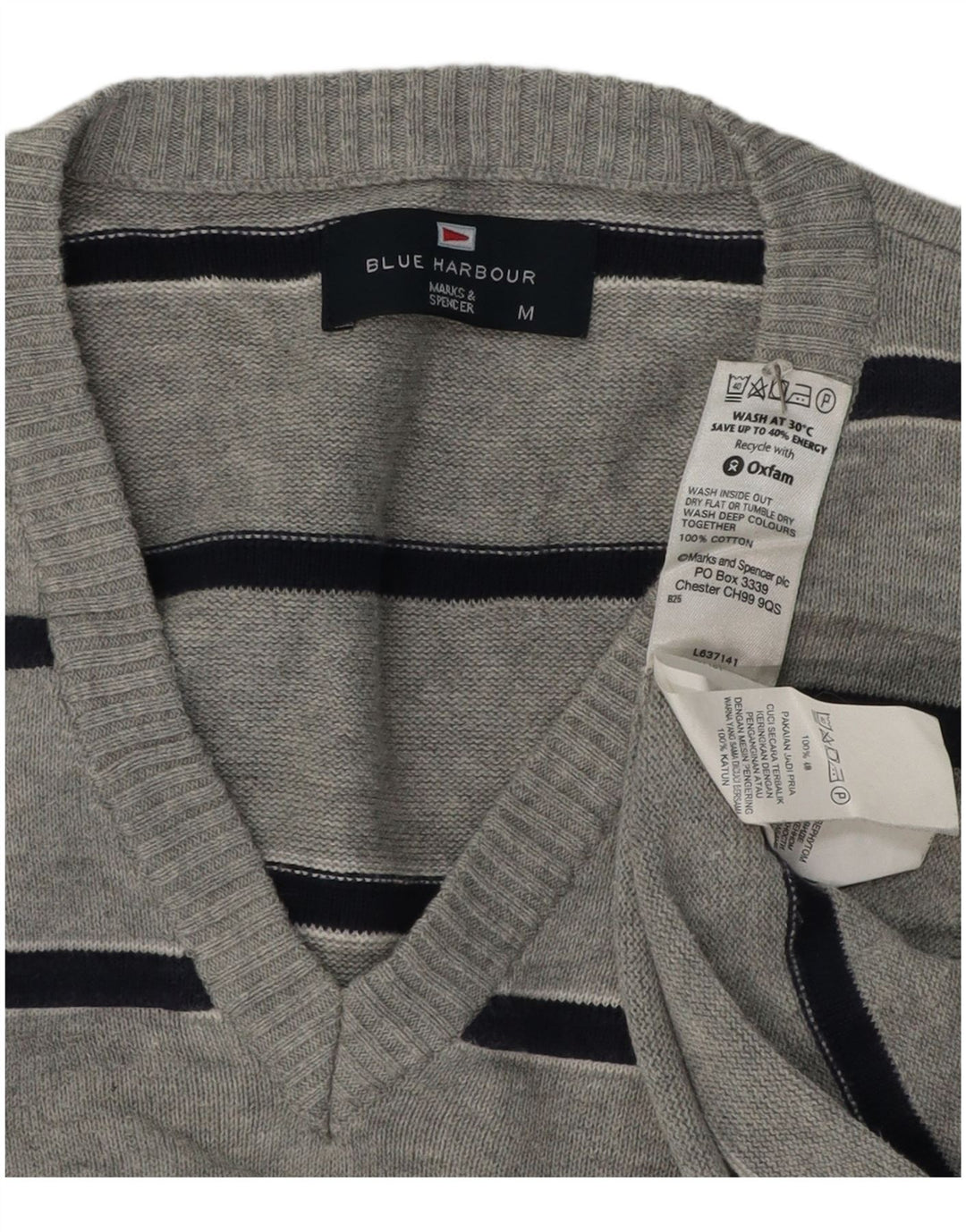 Jersey tipo jersey con cuello en V en color azul Harbor de Marks & Spencer para hombre, color gris medio a rayas