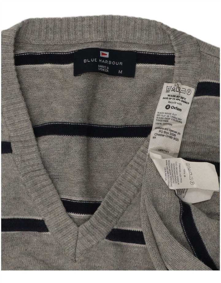 Jersey tipo jersey con cuello en V en color azul Harbor de Marks & Spencer para hombre, color gris medio a rayas