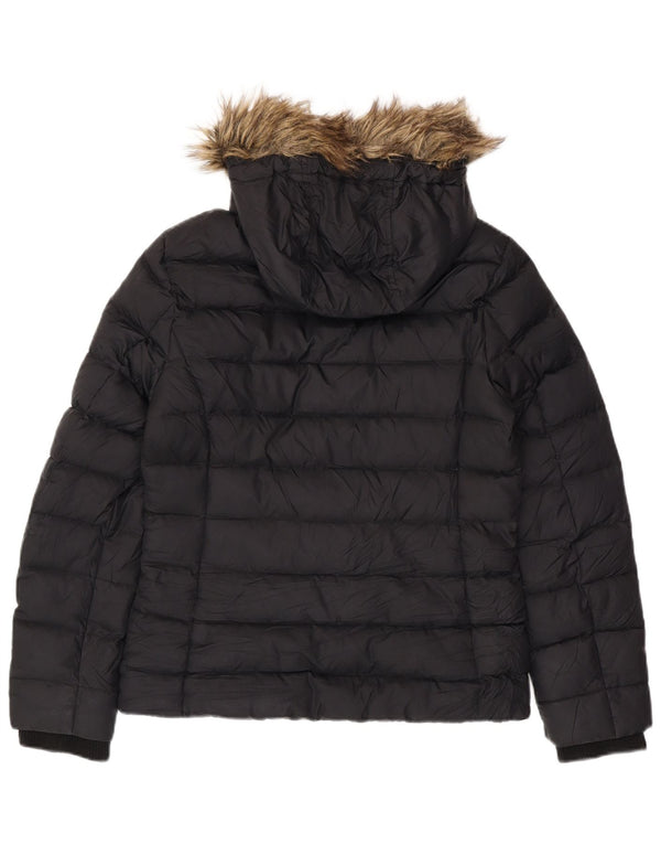 TOMMY HILFIGER Chaqueta acolchada con capucha para mujer UK 46 Grande Poliéster negro
