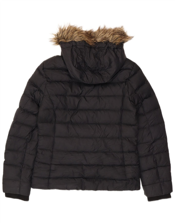 TOMMY HILFIGER Chaqueta acolchada con capucha para mujer UK 46 Grande Poliéster negro