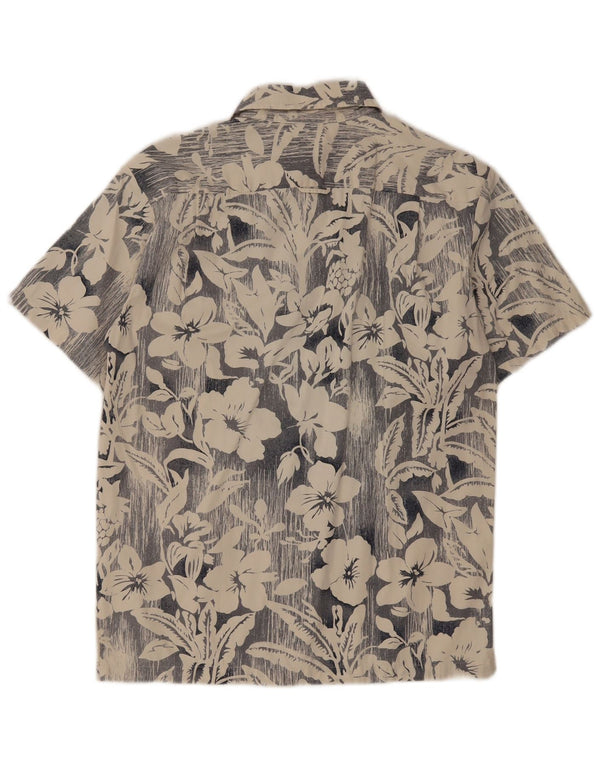 Benetton Hombre Camisa De Manga Corta Small Algodón Floral Beige