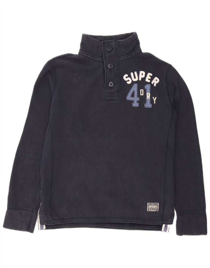 Superdry Sudadera con cuello y botones gráficos para hombre, jersey de algodón azul marino grande
