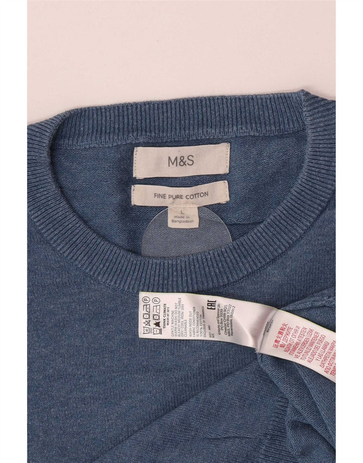 Marks & Spencer - Jersey de cuello redondo para hombre, talla grande, algodón azul