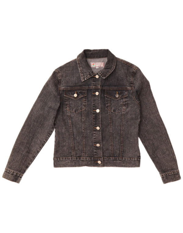 Vintage mujer crop denim chaqueta Reino Unido 12 algodón gris medio