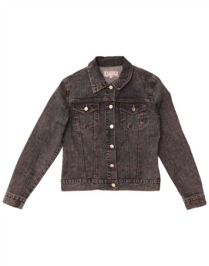 Vintage mujer crop denim chaqueta Reino Unido 12 algodón gris medio