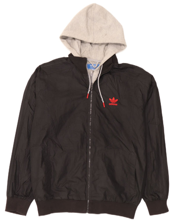 Adidas Chaqueta bomber con capucha para hombre Reino Unido 40 Grande Negro Colorblock Poliéster