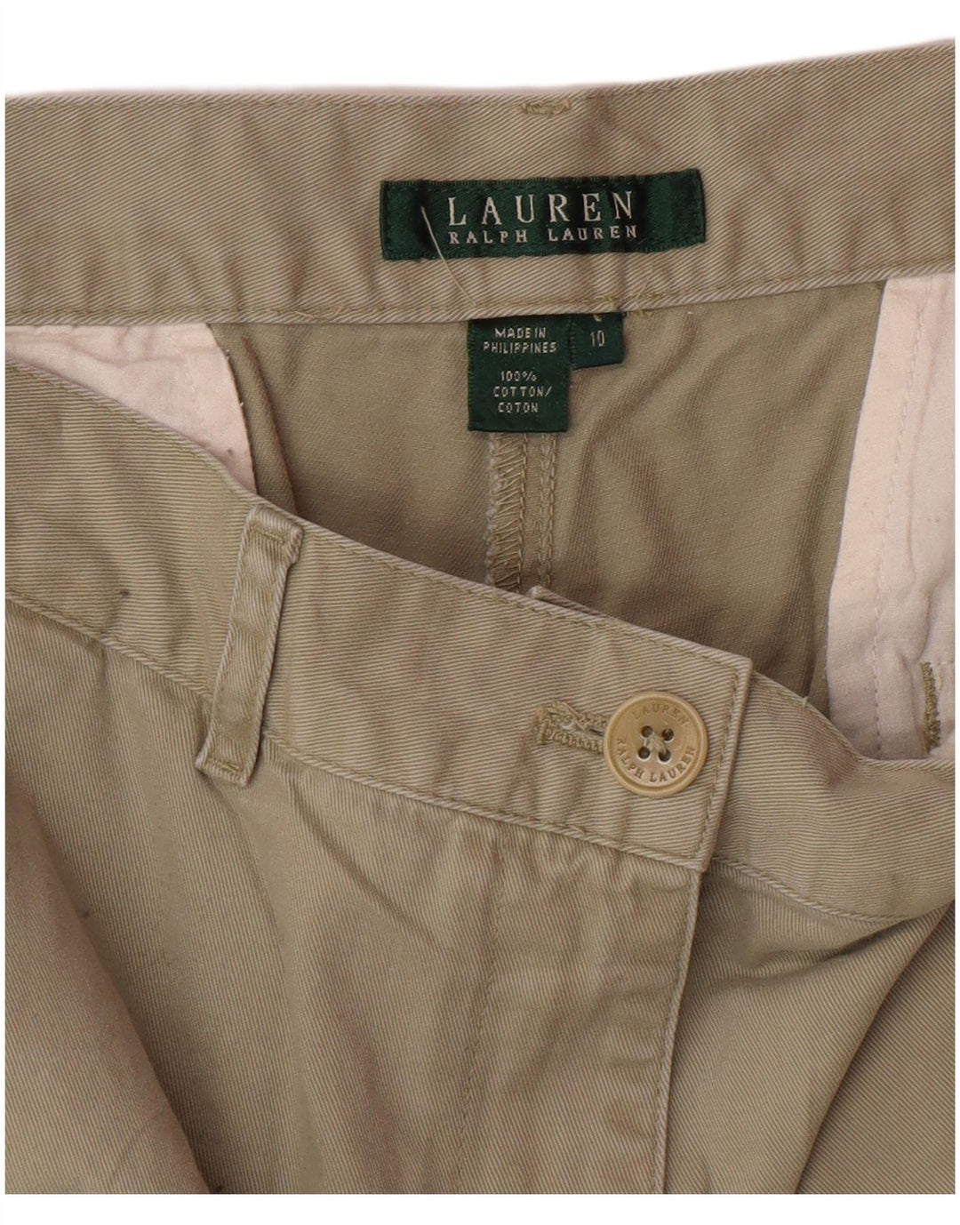RALPH LAUREN Pantalones cortos chinos para mujer US 10 Grande W32 Algodón caqui