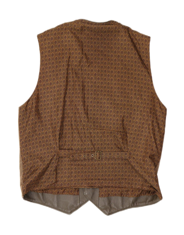 Vintage hombres ante chaleco medio marrón cuero geométrico