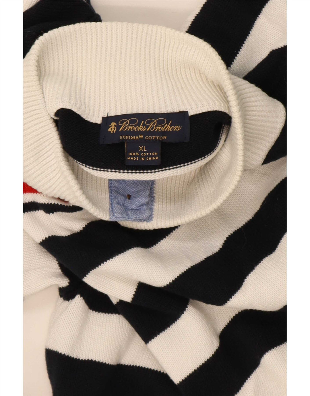 Brooks Brothers Suéter tipo jersey con cuello y botones para hombre XL Azul marino a rayas