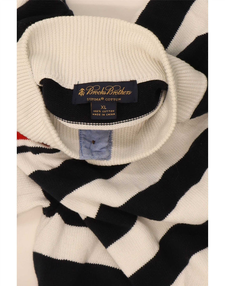 Brooks Brothers Suéter tipo jersey con cuello y botones para hombre XL Azul marino a rayas