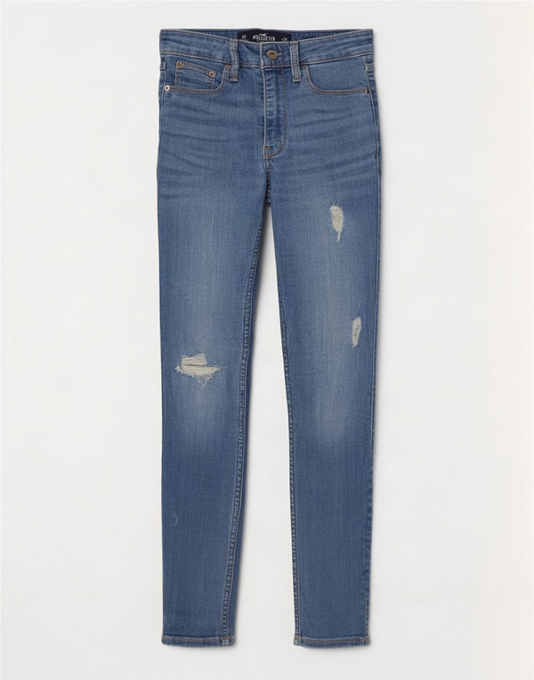 Hollister Jeans Ajustados De Talle Alto Desgastados para Mujer US 0 XS W24 L25 Azul