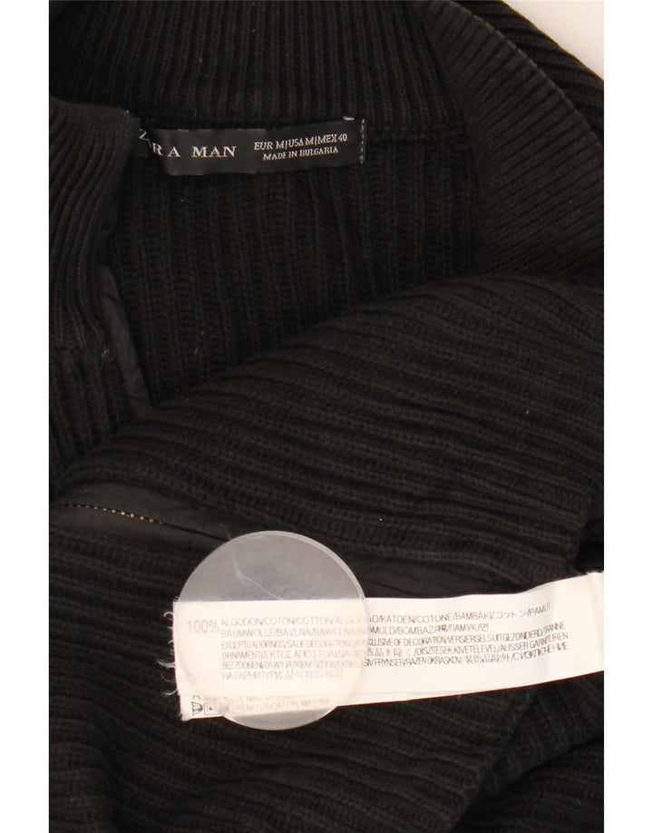 Zara Hombre Jersey Cárdigan Algodón Color Block Mediano Negro