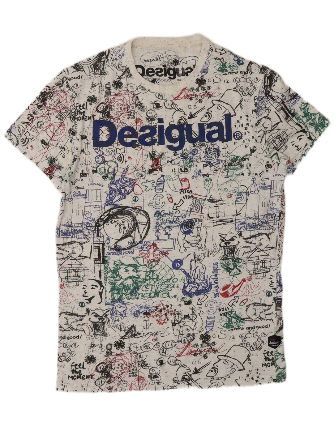 DESIGUAL Camiseta con estampado abstracto para hombre Top de algodón blanco mediano