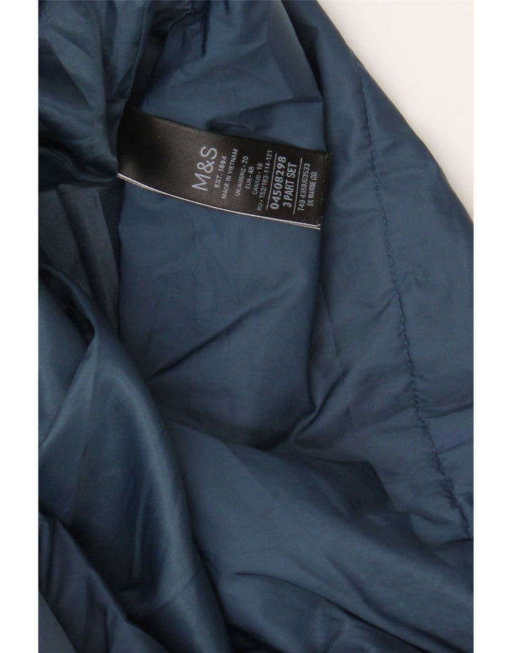 Marks & Spencer Abrigo acolchado con capucha para mujer UK 20 2XL Poliéster azul marino
