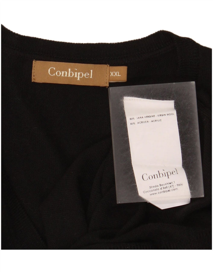 Conbipel Jersey con cuello en V para hombre, talla 2XL, lana virgen negra