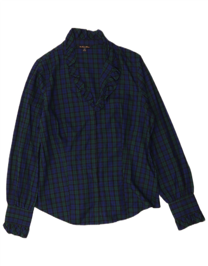 Brooks Brothers Blusa para mujer US 12 grande azul marino cuadros algodón