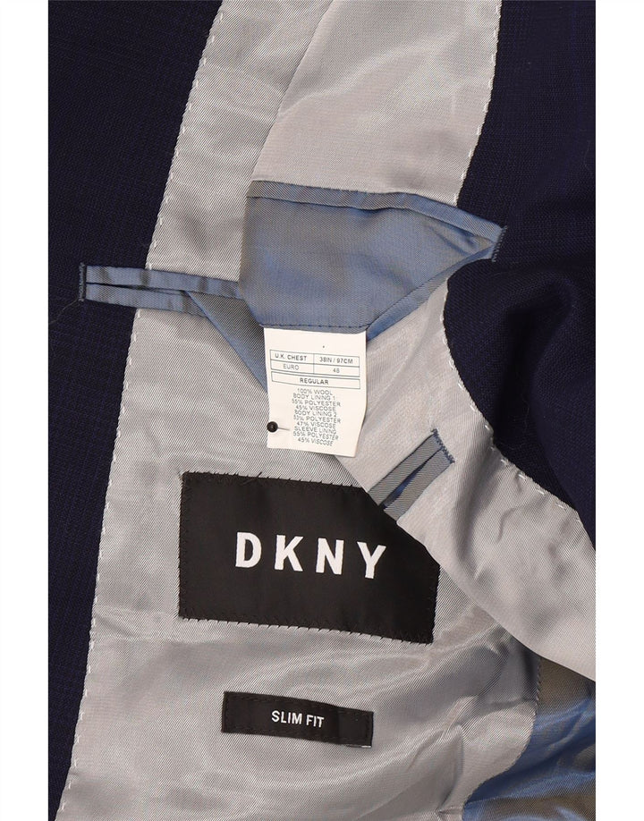 Dkny Chaqueta tipo blazer ajustada con 2 botones para hombre UK 38 Lana azul marino mediana