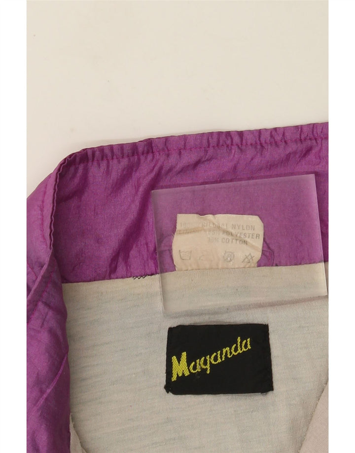 Vintage hombres chándal top chaqueta mediana negro colorblock nylon