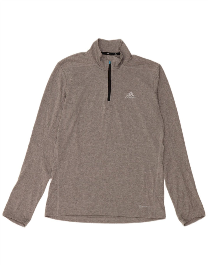 Adidas Hombre Aeroready Zip Neck Top Manga Larga Pequeño Gris Poliéster